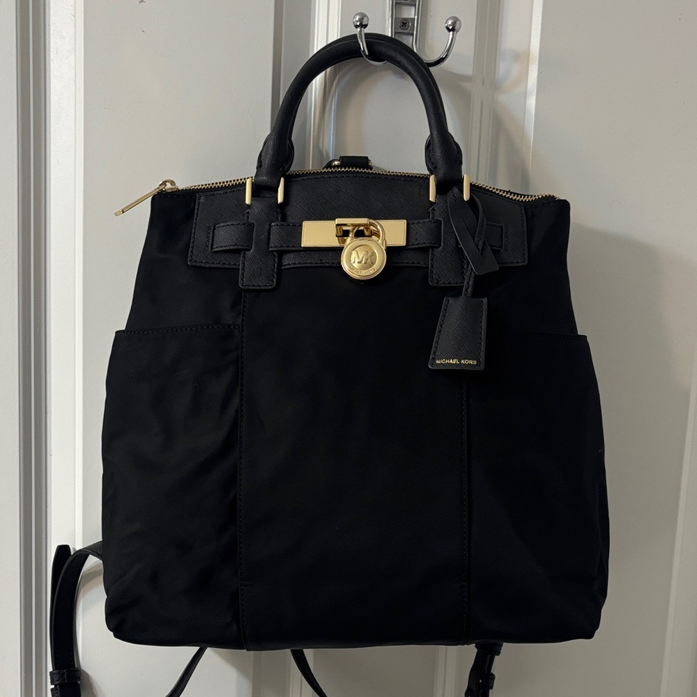 Michael Kors Hamilton Nylon Black and Gold Backpack